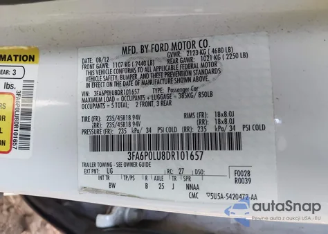 2013 Ford Fusion Se Hybrid from USA, damaged, VIN 3FA6P0LU8DR101657